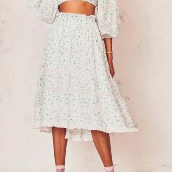 Loveshackfancy Eponda Midi Skirt Floral Ruffle Lace Size‎ S - Picture 9 of 9